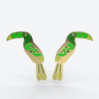 Tucan earrings gold and fluorescence