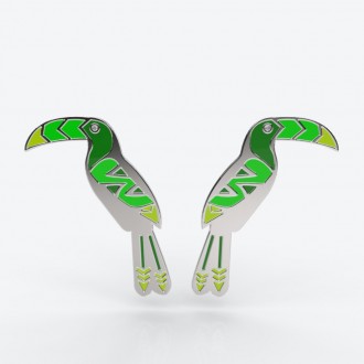Tucan earrings silver and fluorescence
