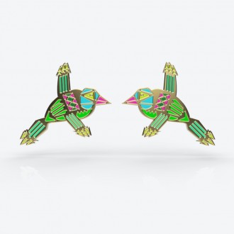 Hummingbird gold and fluorescent earrings
